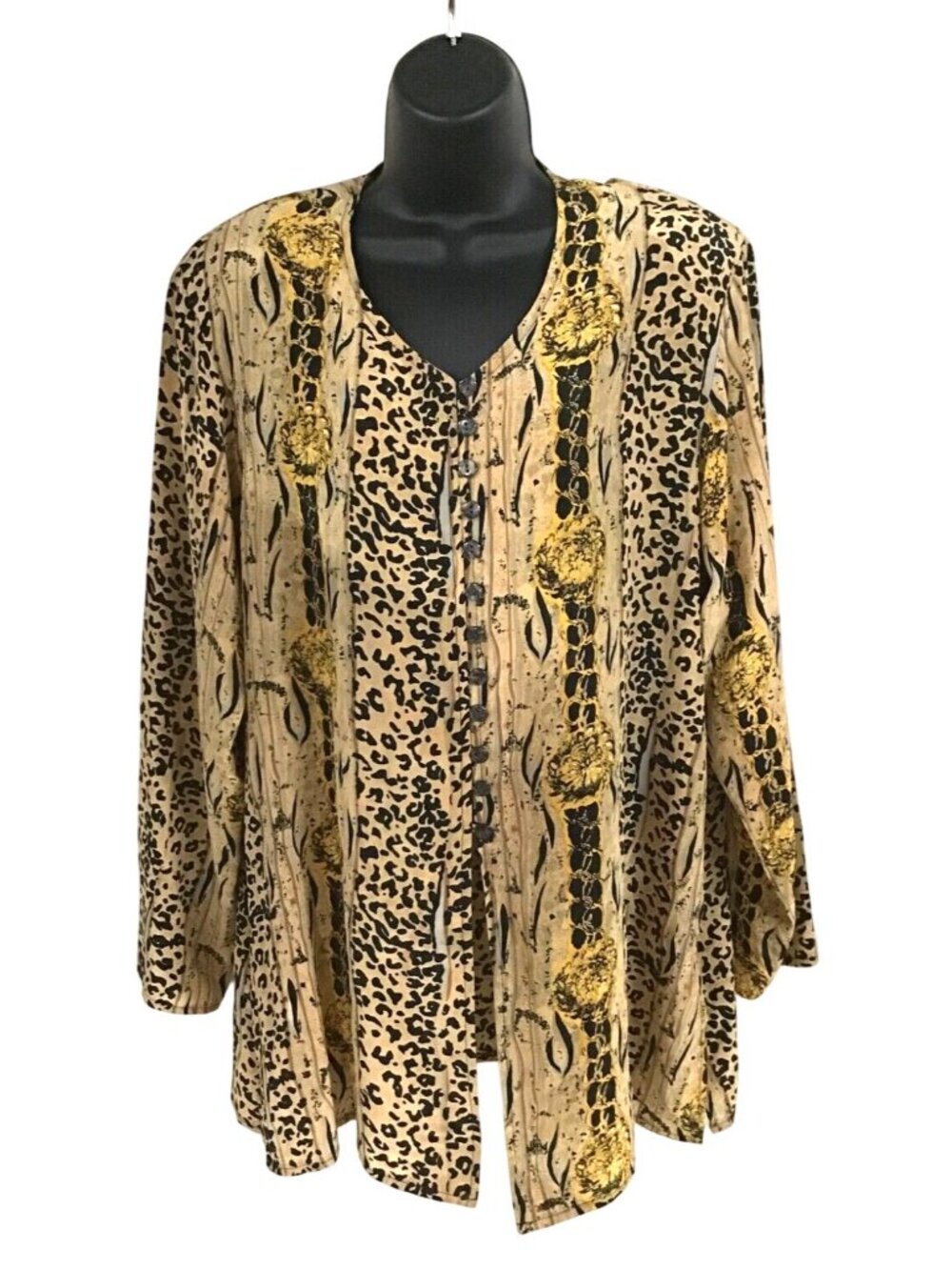 Silk de Silk Paris Womens Large Long Sleeve Animal Print Tunic Blouse